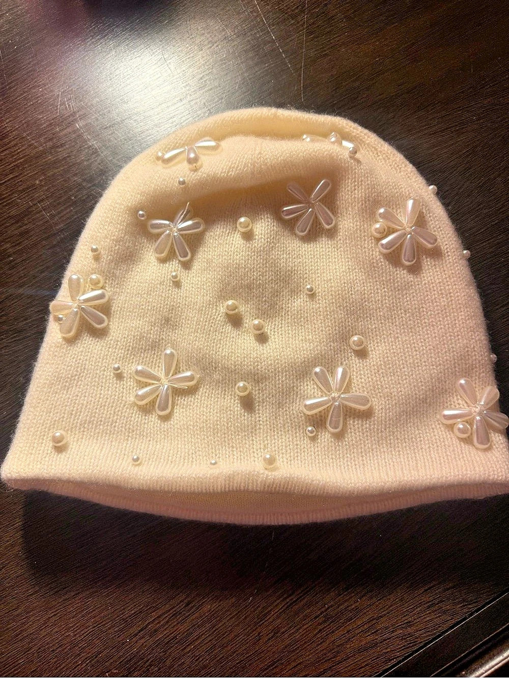 the cashmere project Cashmere Floral Beaded Hat Like New